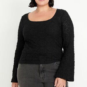 Textured Lace Scoop-Neck Top Black XL NWT